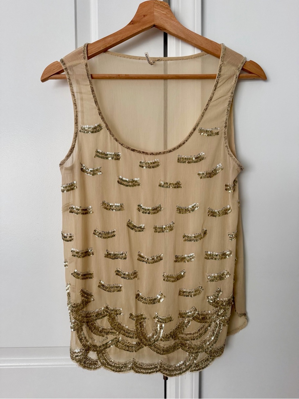 Awake Couture Gold Sequin Embellished Sheer Sleeveless Top XS Party Holiday